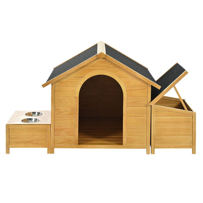 51.18" L x 43.7" W x 37" H Large Size Wooden Dog House, Dog Crate For large dog breeds, Cabin Style Raised Dog Shelter with Asphalt Roof, Solid Wood, Weatherproof, Nature