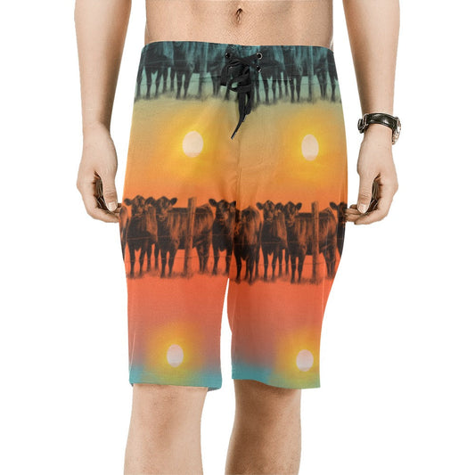 Sunset Cattle Ranch Men's Beach Board Shorts