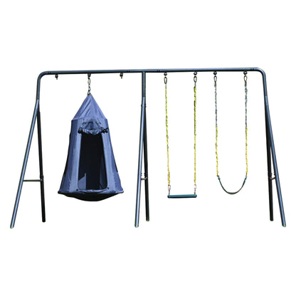 gobaplay Discovery Kids Swing Set, Outdoor Frame w/ Tent Saucer and 2 Swings