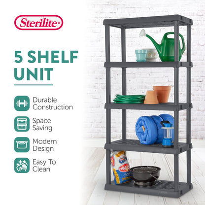 Sterilite 75.2 Inch Heavy Duty Durable 5 Shelf Ventilated Shelving Unit, 4 Pack
