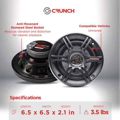 Crunch CS-653 300 Watts 6.5-Inch 3-Way 4 Ohms Car CS Speakers, Black, 2 Pack