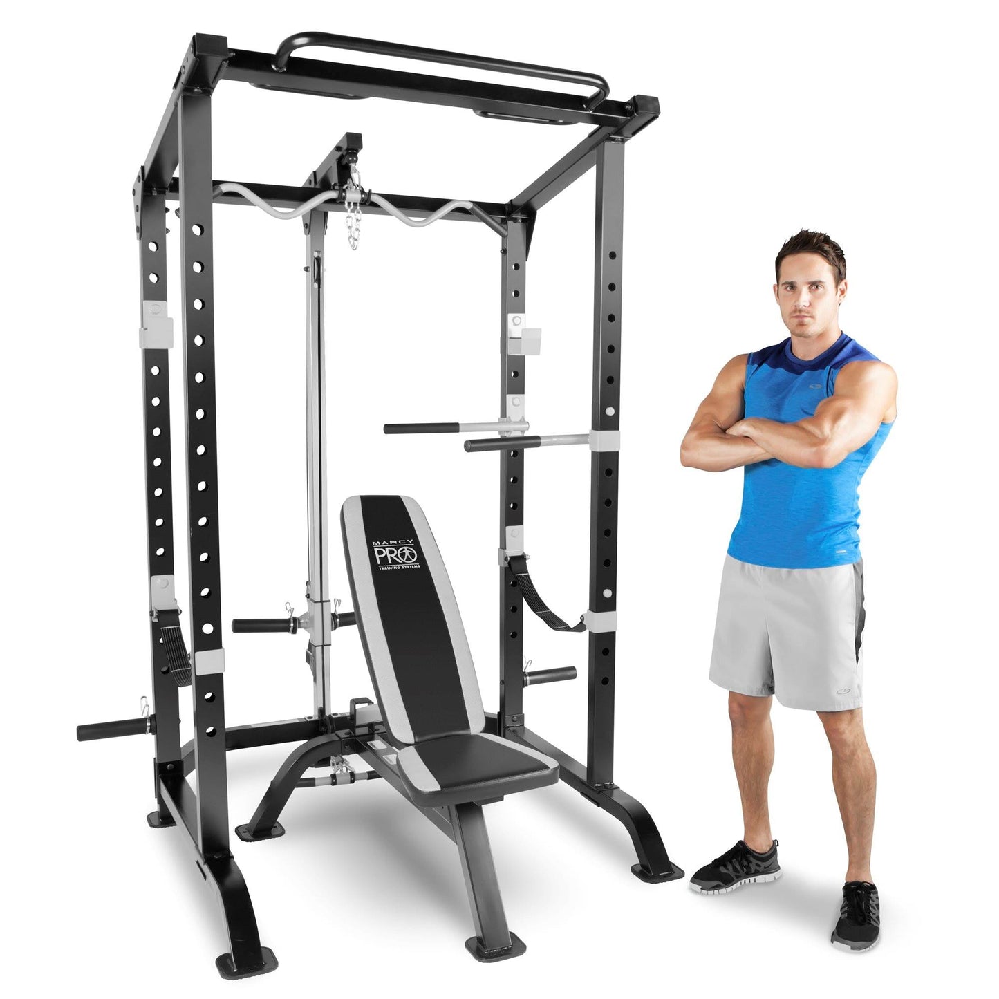 Marcy Pro Full Cage and Weight Bench Personal Home Gym Total Body Workout System