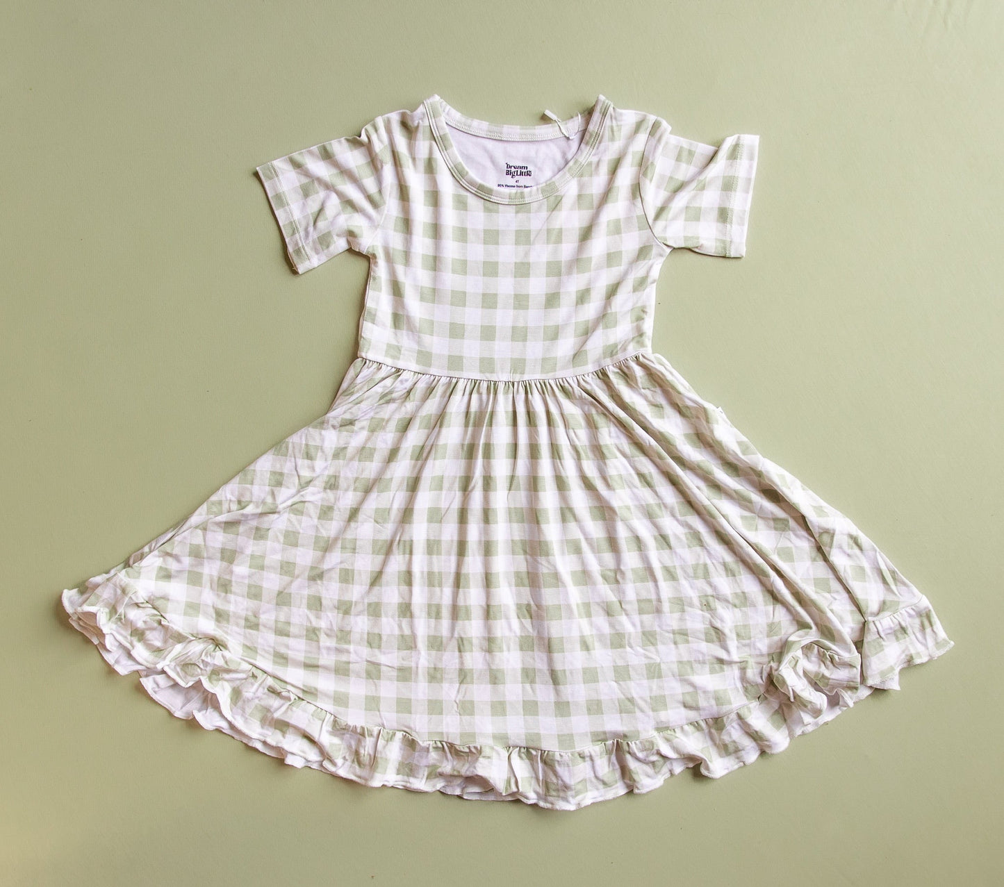 SAGE GINGHAM DREAM RUFFLE DRESS