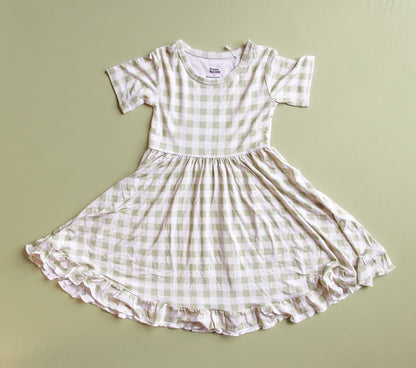 SAGE GINGHAM DREAM RUFFLE DRESS