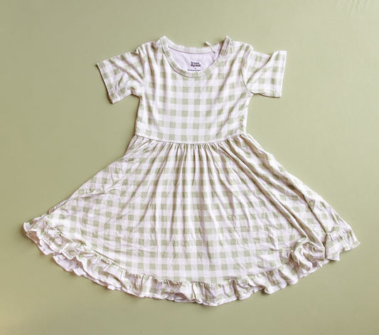 SAGE GINGHAM DREAM RUFFLE DRESS