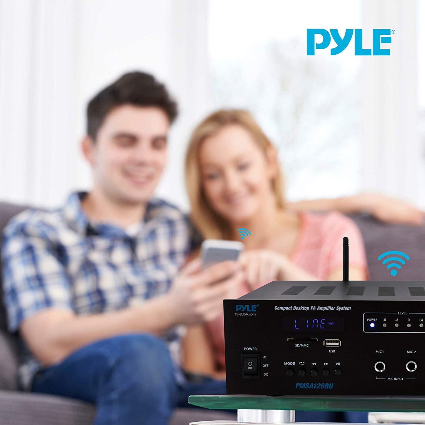 Pyle Bluetooth PA Public Address Speaker Microphone Digital Receiver Amplifier