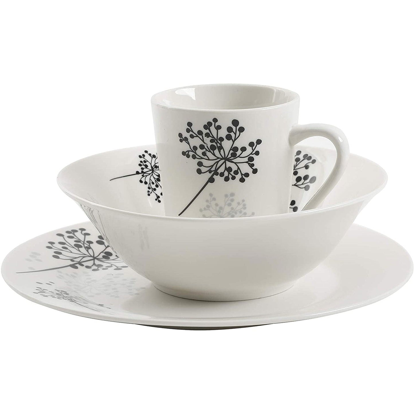 Gibson Netherwood 12 Piece Round Glaze Dinnerware Plates, Bowls, and Mugs, White