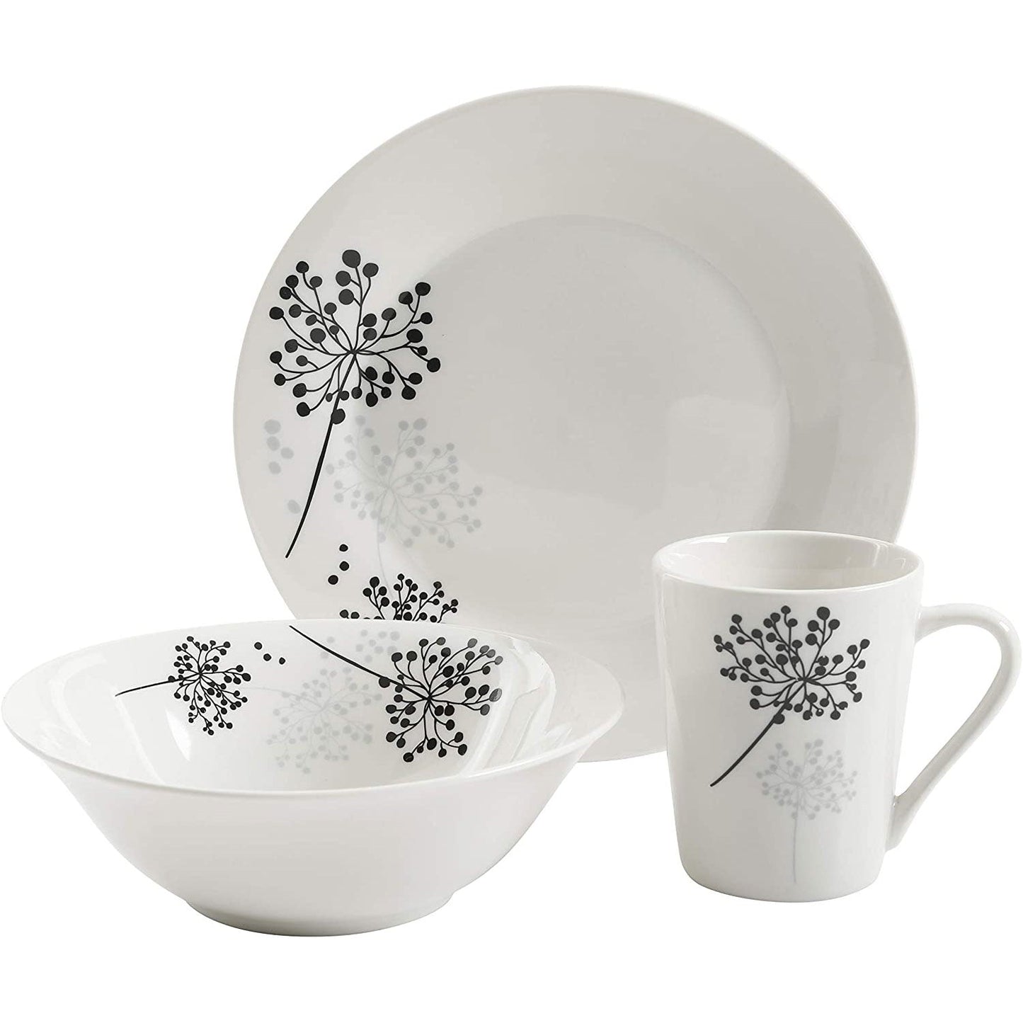 Gibson Netherwood 12 Piece Round Glaze Dinnerware Plates, Bowls, and Mugs, White