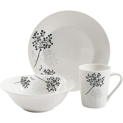 Gibson Netherwood 12 Piece Round Glaze Dinnerware Plates, Bowls, and Mugs, White