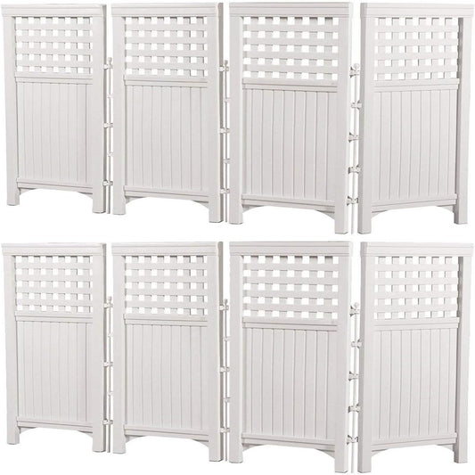 Suncast Outdoor Patio Garden 8 Panel Yard Screen Enclosure Gated Fence, White
