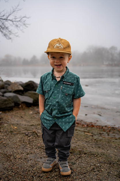 Fishing shirt button up- green mountains