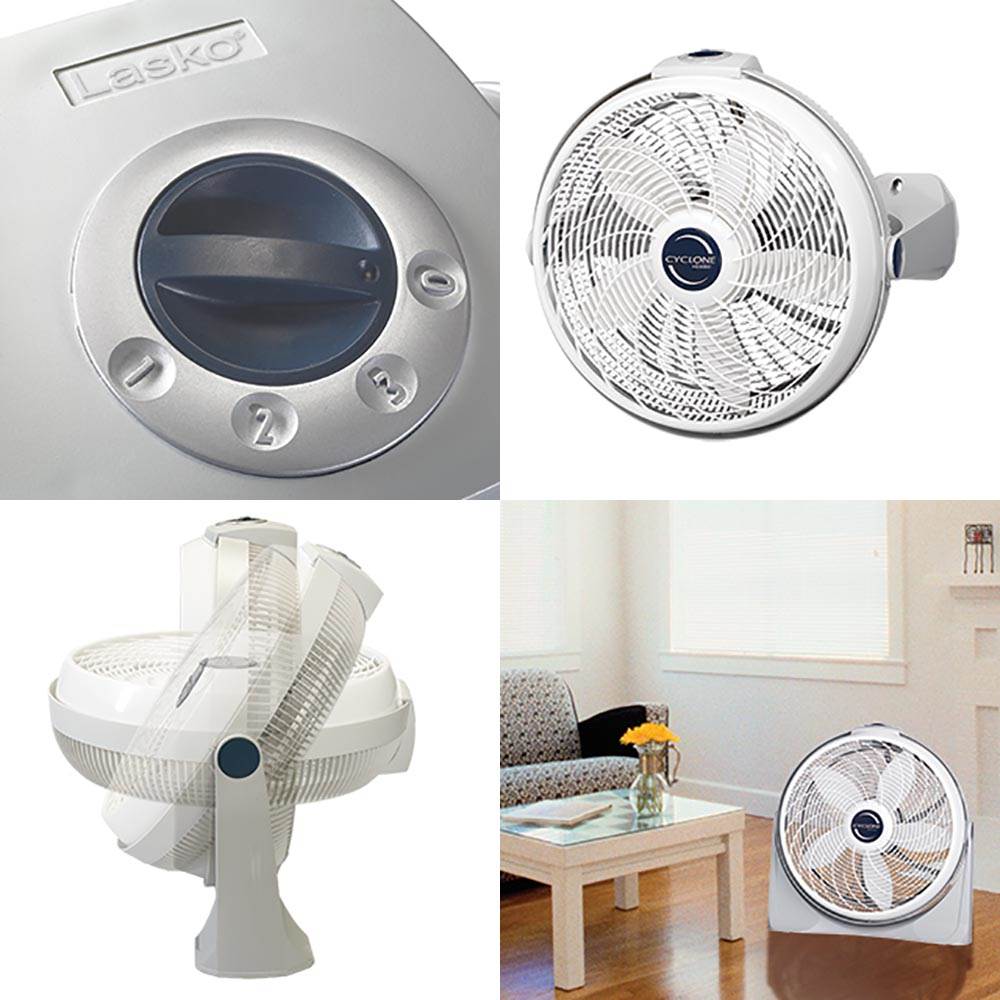 Lasko 20 Inch Cyclone Portable Full-Tilt Floor or Wall Mount Pivoting Fan, White