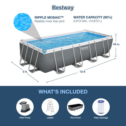 Bestway Power Steel 18' x 9' x 48" Rectangular Above Ground Swimming Pool Set
