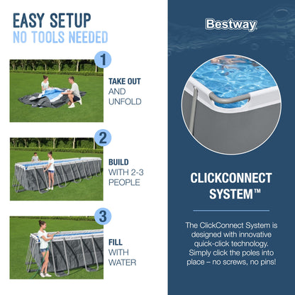Bestway Power Steel 18' x 9' x 48" Rectangular Above Ground Swimming Pool Set
