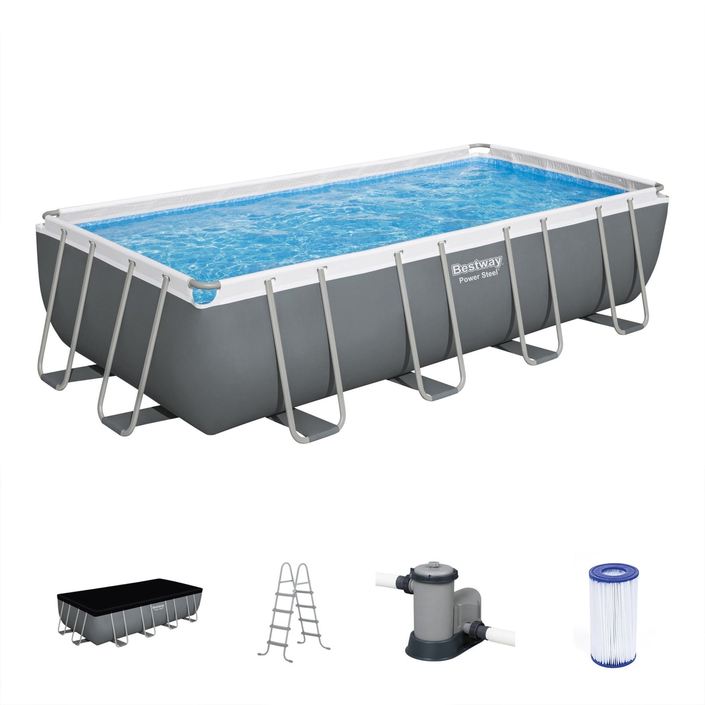 Bestway Power Steel 18' x 9' x 48" Rectangular Above Ground Swimming Pool Set