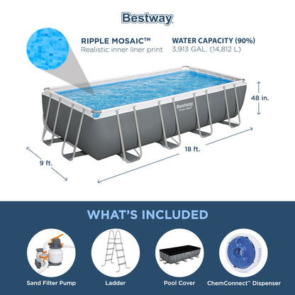 Bestway 18ft x 9ft x 4ft Rectangular Above Ground Swimming Pool w/ Accessories