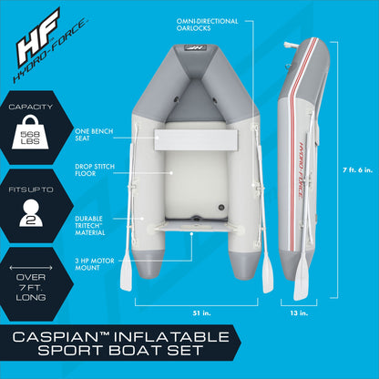 Bestway Hydro-Force Caspian Inflatable 2 Person Boat Set with Oars and Pump