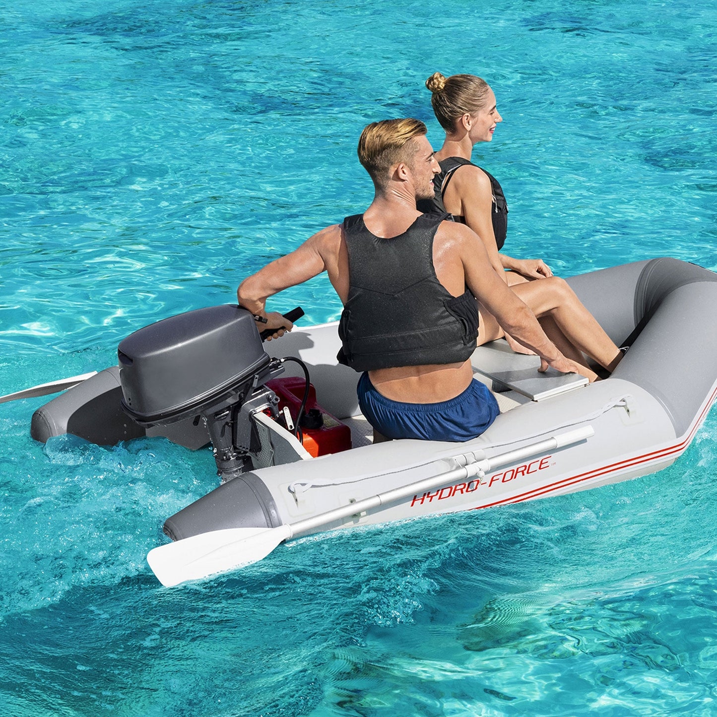 Bestway Hydro-Force Caspian Inflatable 2 Person Boat Set with Oars and Pump