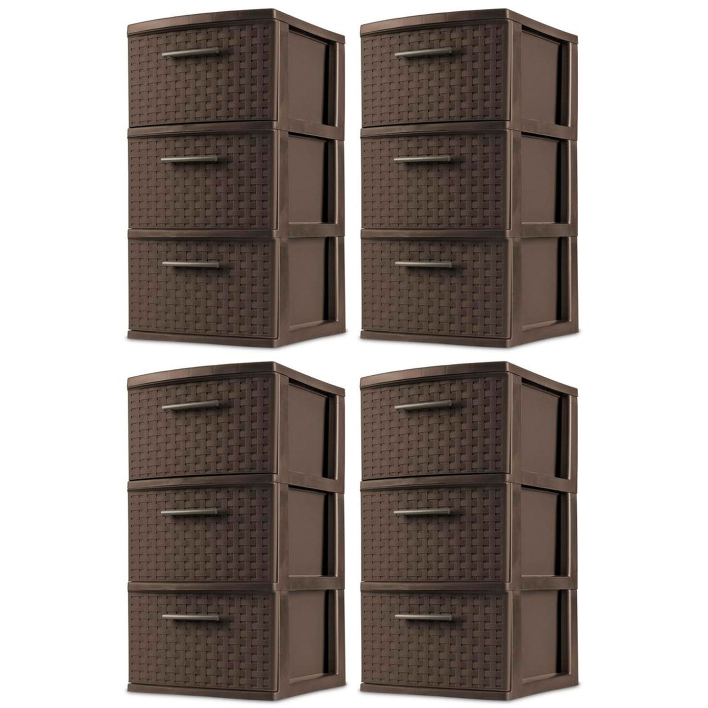 Sterilite 3 Drawer Decorative Plastic Weave Storage Tower, 4-Pack, Espresso