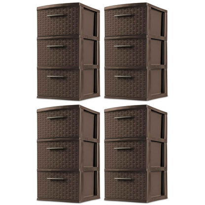 Sterilite 3 Drawer Decorative Plastic Weave Storage Tower, 4-Pack, Espresso