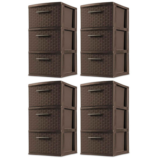 Sterilite 3 Drawer Decorative Plastic Weave Storage Tower, 4-Pack, Espresso