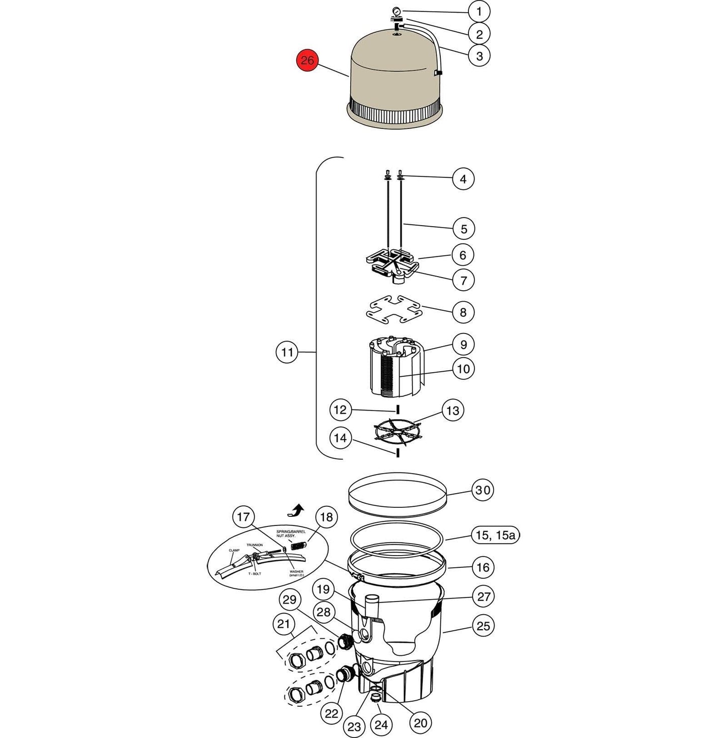 Pentair 170022 Replacement Tank Lid Assembly for 60 Sq Ft FNSP60 FNS Plus Filter