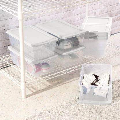 Sterilite 6 Qt Clear Plastic Storage Container Bin Snap Close White Lid, 36 Pack