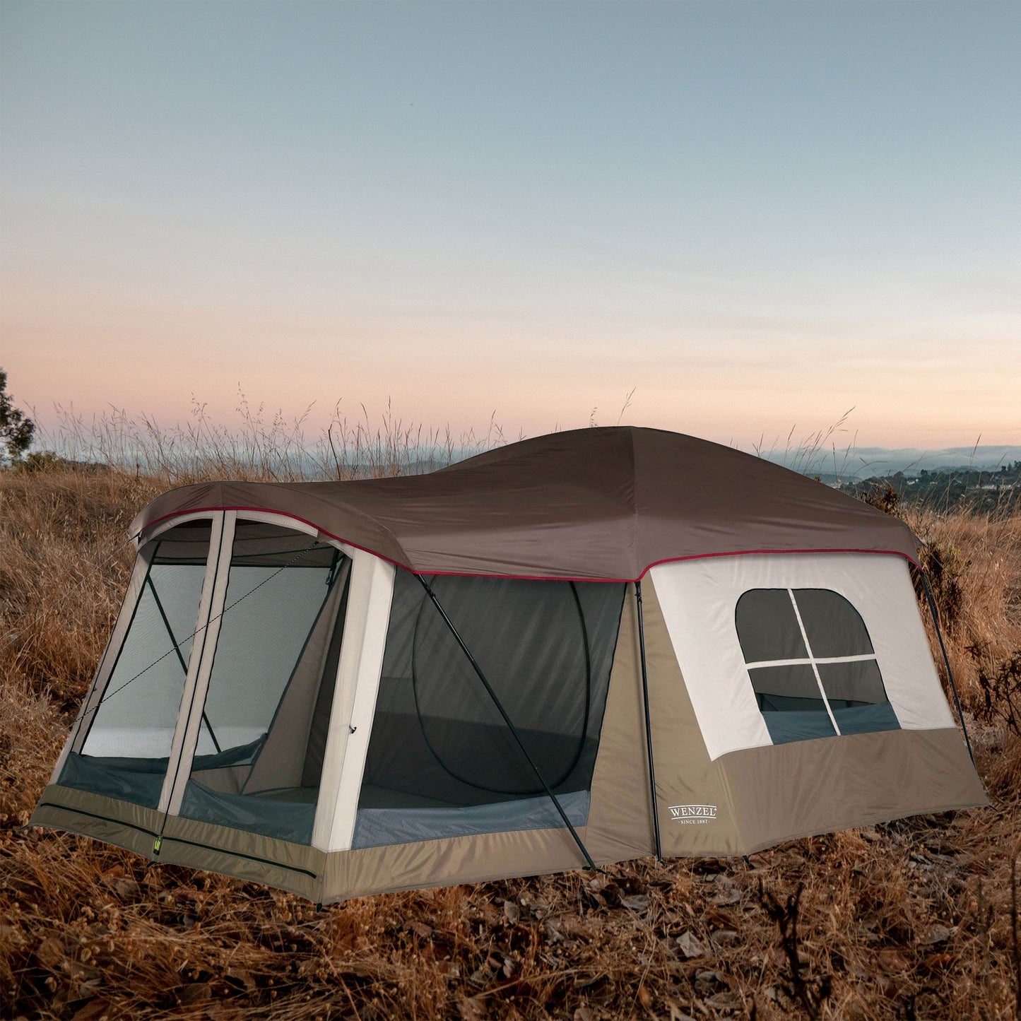 Wenzel Klondike 16' x 11' 8 Person Outdoor Camping Tent with Screen Room, Brown