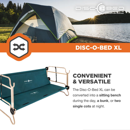 Disc-O-Bed XL Cam-O-Bunk Benchable Double Cot with Storage Organizers, Green