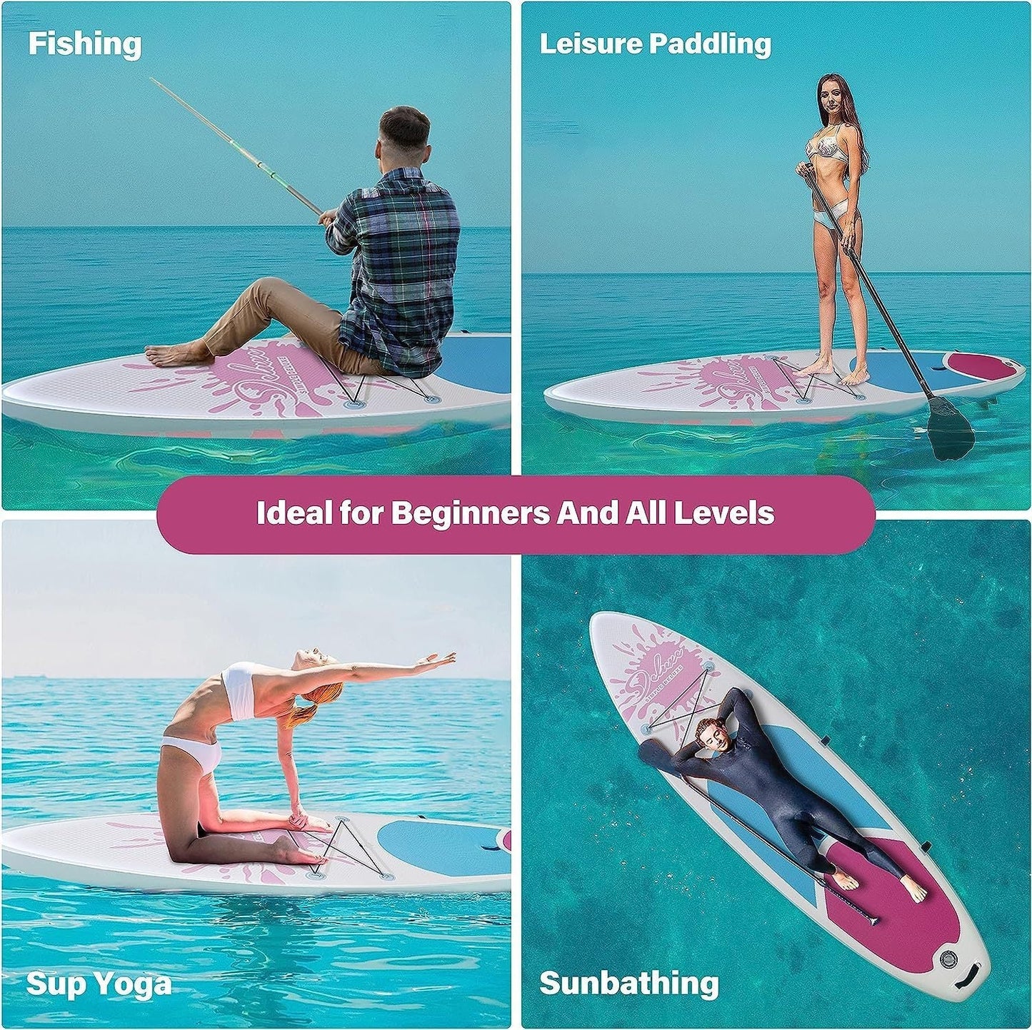 Inflatable Stand Up Paddle Board "Simple Deluxe Premium SUP for All Skill Levels, Pink Paddle Boards for Adults & Youth, Blow Up Stand-Up Paddleboards with Accessories & Backpack, Surf Control