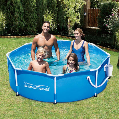 Summer Waves 8ft x 30in Outdoor Round Frame Above Ground Swimming Pool with Pump