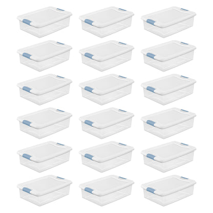 Sterilite 32 Quart Clear Stackable Latching Storage Box Containers, 18 Pack
