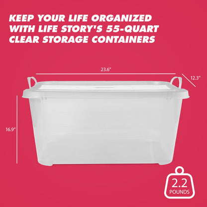 Life Story 55 Quart Stackable Storage Bin, Light Duty Container, Clear, 6 Pack