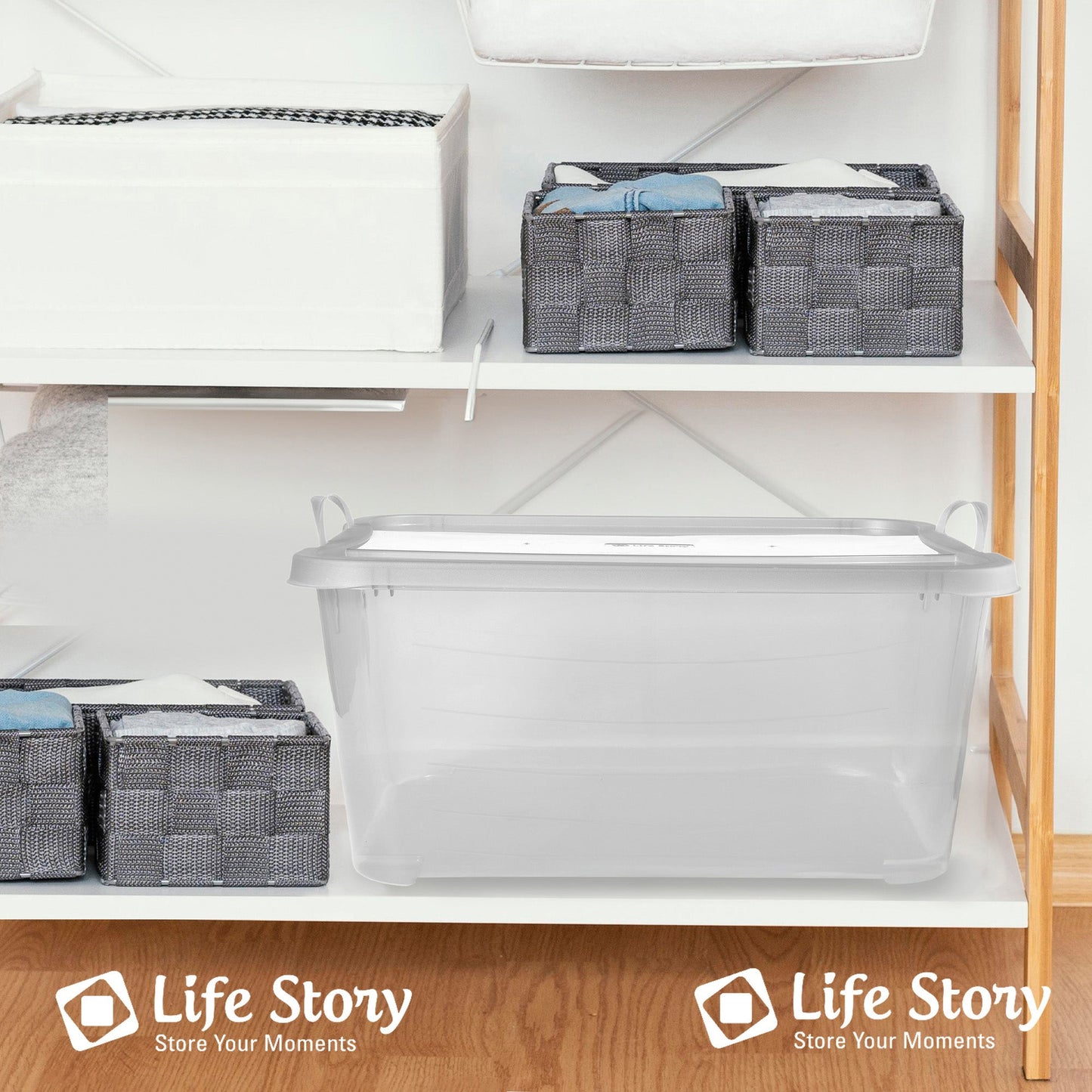 Life Story 55 Quart Stackable Storage Bin, Light Duty Container, Clear, 6 Pack