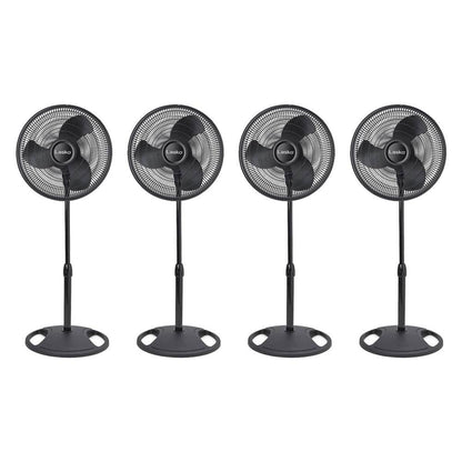 Lasko 16 Inch Oscillating 3 Speed Adjustable Pedestal Stand Fan, Black (4 Pack)