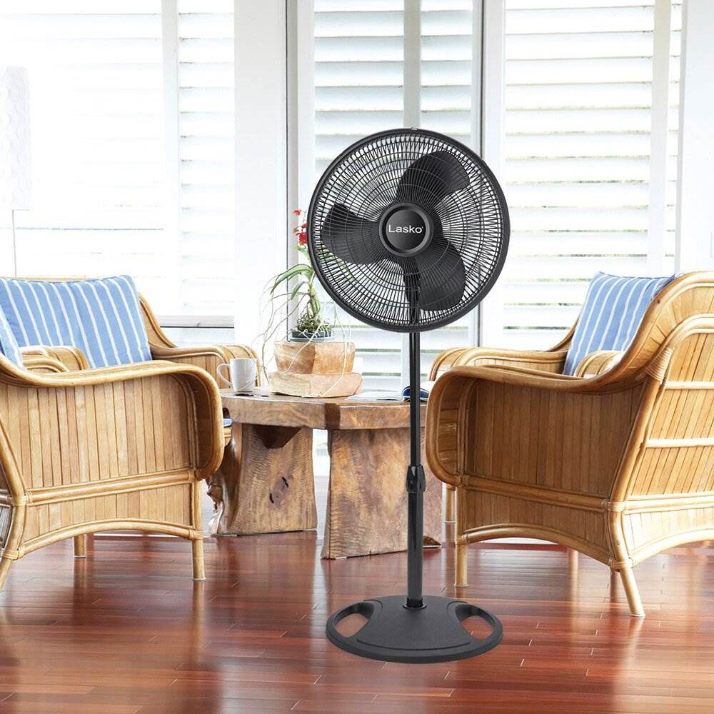 Lasko 16 Inch Oscillating 3 Speed Adjustable Pedestal Stand Fan, Black (4 Pack)