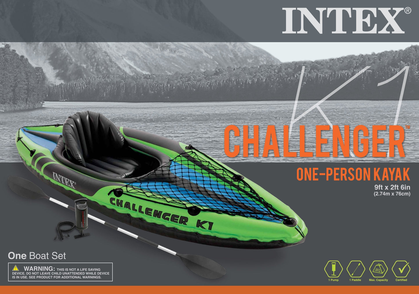 Intex 1-Person Inflatable Kayak w/ 2-Person Inflatable Kayak both w/ oars & pump