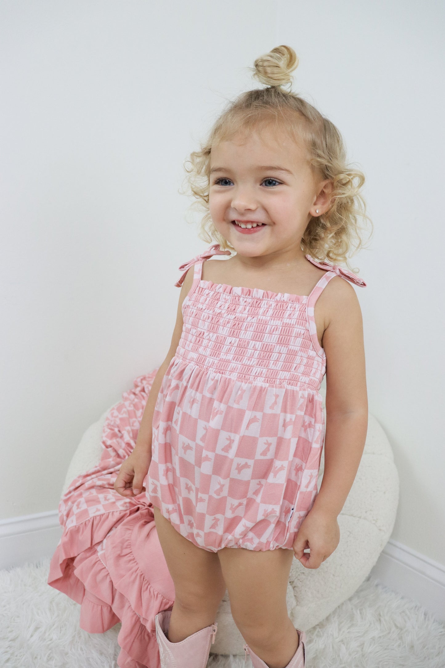 HOPPITY BLUSH CHECKERS DREAM BUBBLE ROMPER