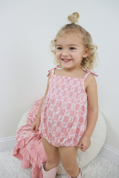 HOPPITY BLUSH CHECKERS DREAM BUBBLE ROMPER