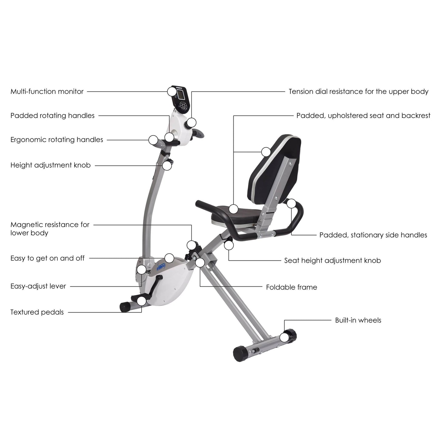 Stamina Products Recumbent Indoor Cardio Exercise Bike with Upper Body Exerciser