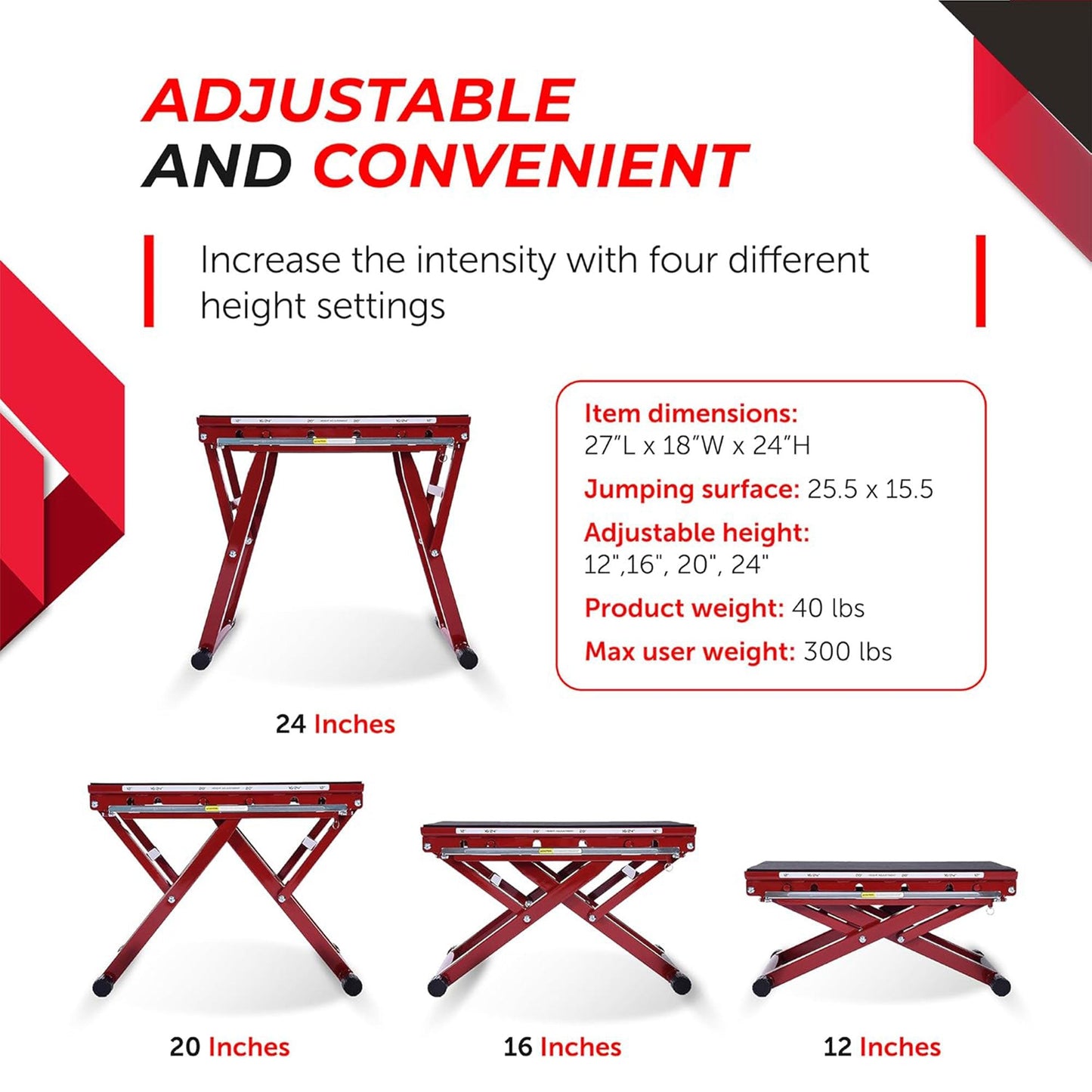 Stamina X 12 to 24" Adjustable Height Jump Plyometrics Plyo Fitness Exercise Box