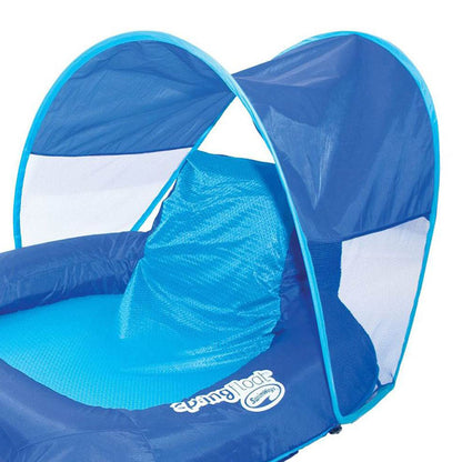 SwimWays Spring Float Recliner Pool Lounge Chair w/ Sun Canopy, Blue