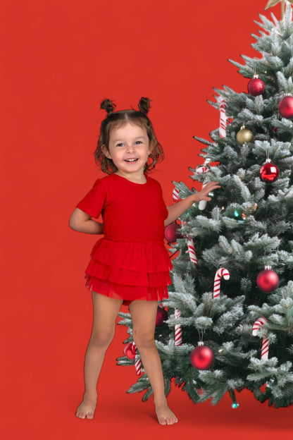 RED RIB DREAM TUTU BODYSUIT DRESS