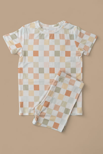 MUTED CHECKERS DREAM SHORT SET