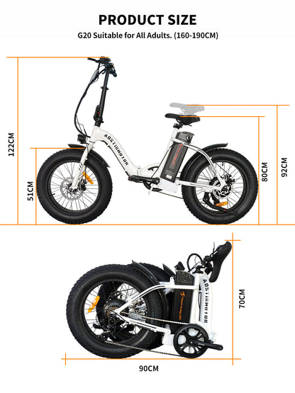 G20 Folding Electric Bike Ebike Bicycle 500W Motor 20" Fat Tire With 36V/13Ah Li-Battery New Model