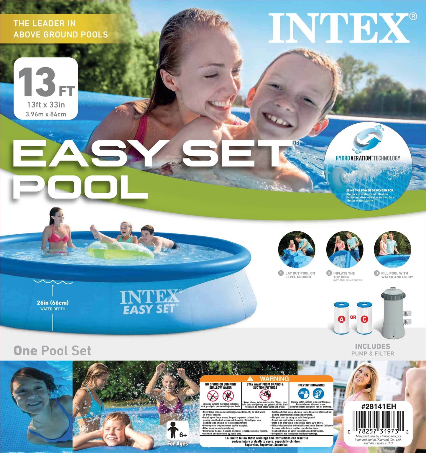 Intex 13ft x 32in Easy Set Above Ground Swimming Pool Kit & 530 GPH Filter Pump