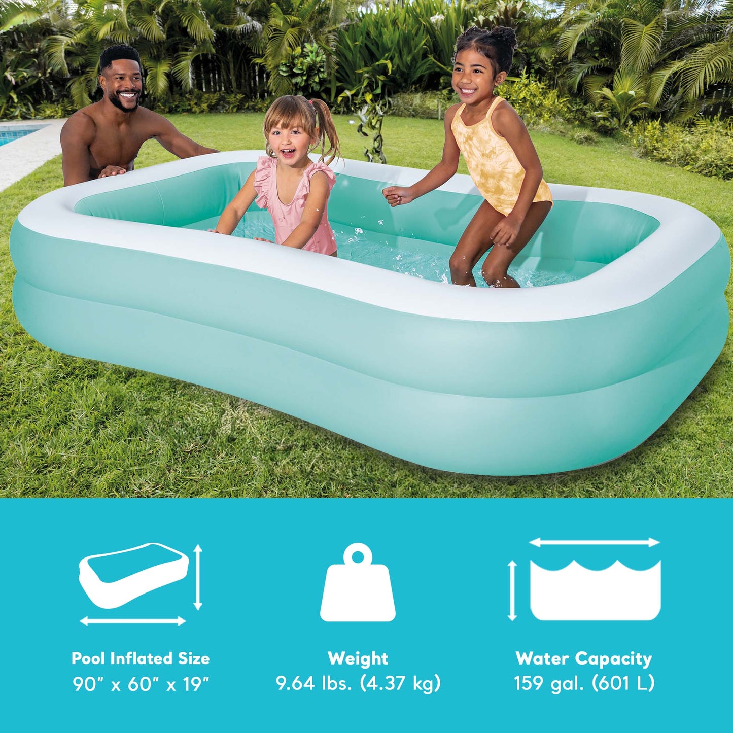 Intex 57181EP 7.5ft x 4.8ft x 18in Aqua Swim Center Inflatable Kiddie Pool