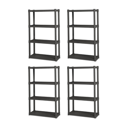 Sterilite Plastic Indoor Outdoor 4 Shelf Durable Shelving Unit, Gray, 4 Pack