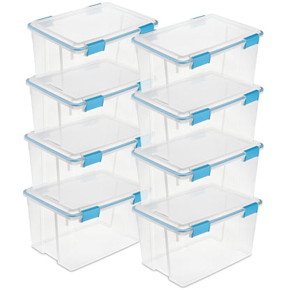 Sterilite 54-Qt Clear Plastic Stackable Storage Bin w/ Gasket Latch Lid, 8 Pack