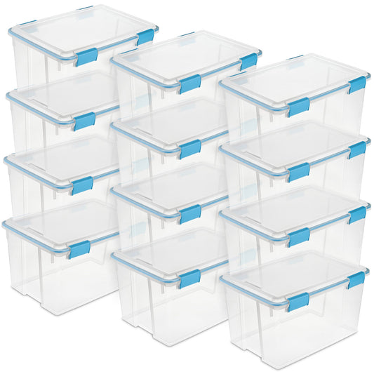 Sterilite 54-Qt Clear Plastic Stackable Storage Bin w/ Gasket Latch Lid, 12 Pack